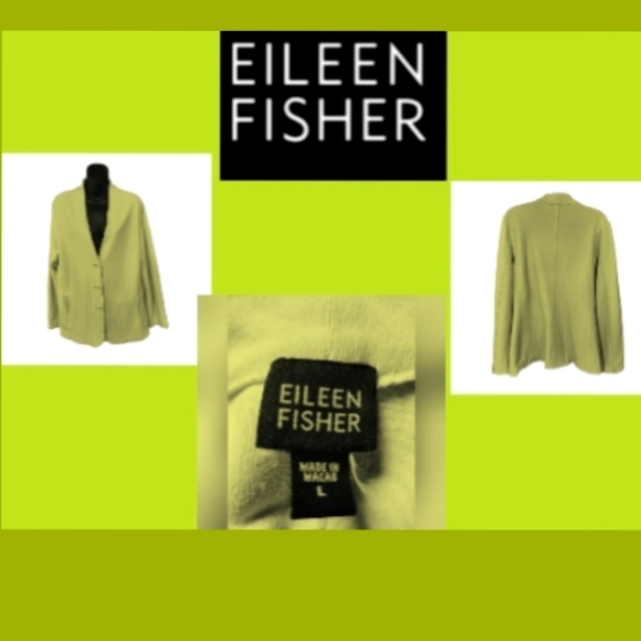 EILEEN FISHER Jackets & Blazers - EILEEN FISHER CHARTREUSE GREEN FRINGED SHAWL COLLAR BLAZER